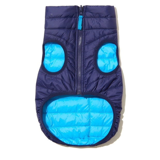 Reversible Water-Resistant Puffer Jacket Vest in Cobalt Blue and Aqua
