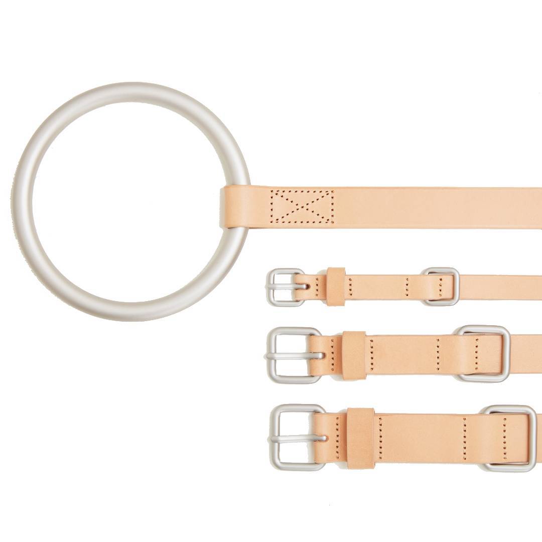 Circular Handle Leather Leash in Classic Black and Gold