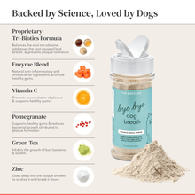 Bye Bye Dog Breath dental kit with dental powder and dental sticks