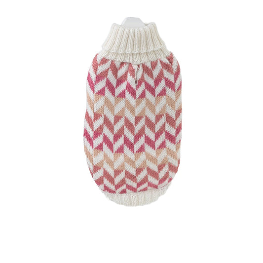 Herringbone Alpaca Wool Dog Sweater in Pink Rose