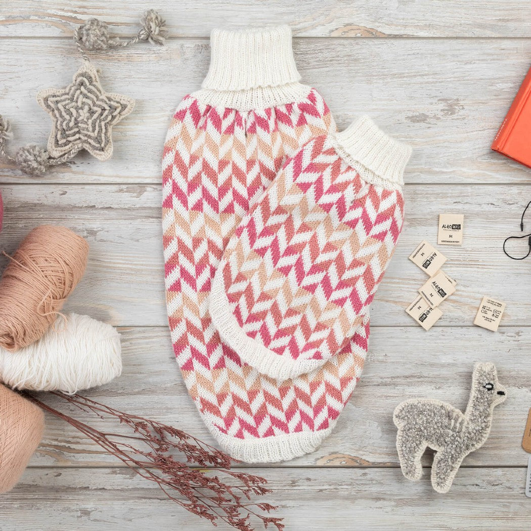 Herringbone Alpaca Wool Dog Sweater in Pink Rose