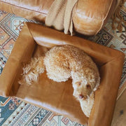 Vegan Leather Dog Bed in Tobacco Brown