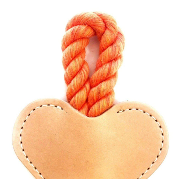 Sustainable Tanned Leather Tug Toy in Orange Crush