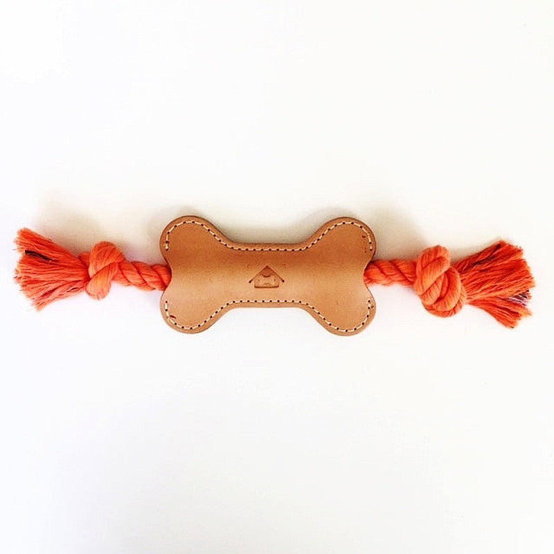 Sustainable Tanned Leather Tug Toy in Orange Crush