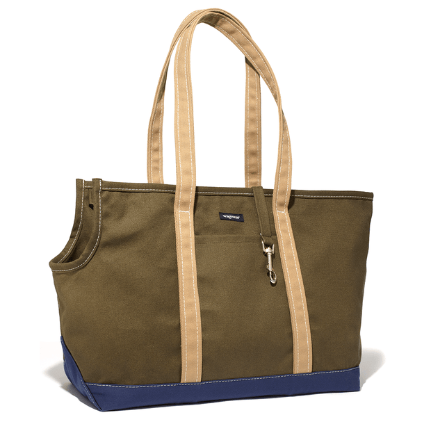 Versatile Tri-Color Dog Carrier in Olive, Tan and Navy - This Dog's Life
