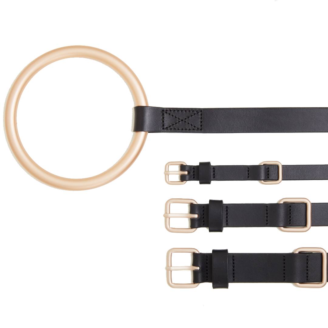 Circular Handle Leather Leash in Natural and Silver
