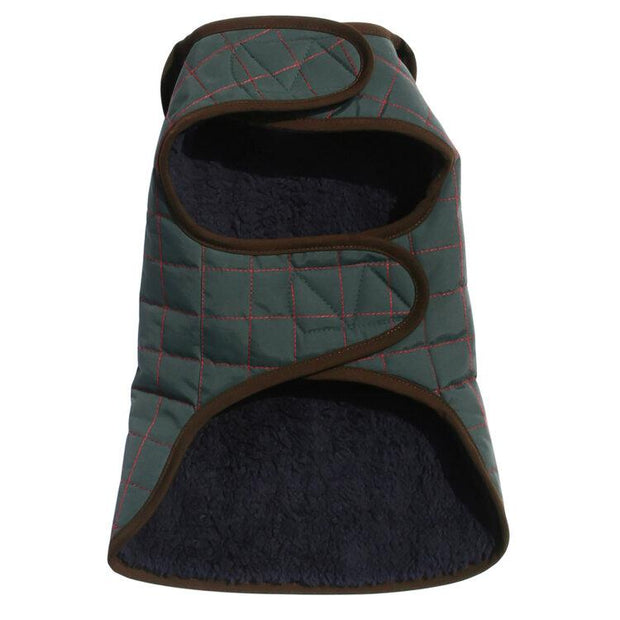 Waterproof Quilted Dog Jacket with Faux Lambswool in Hunter Green