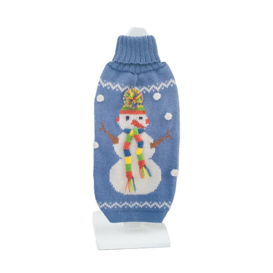 Snowman Alpaca Wool Dog Sweater in Light Blue