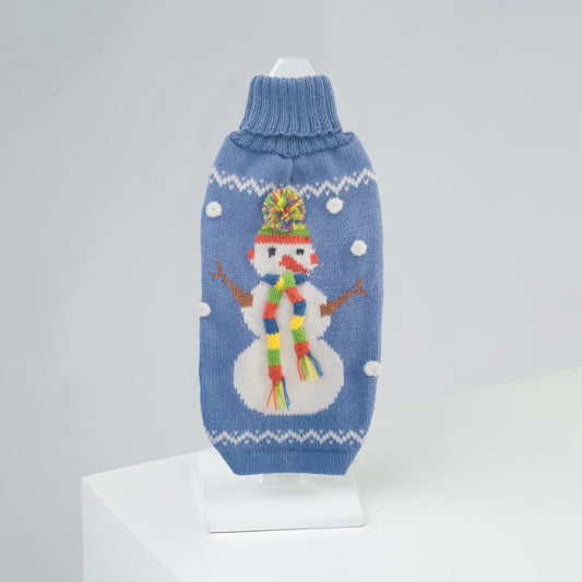 Snowman Alpaca Wool Dog Sweater in Light Blue