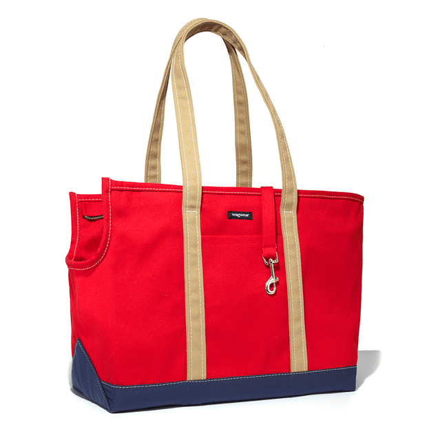 Versatile Tri-Color Dog Carrier in Red, Navy and Tan - This Dog's Life