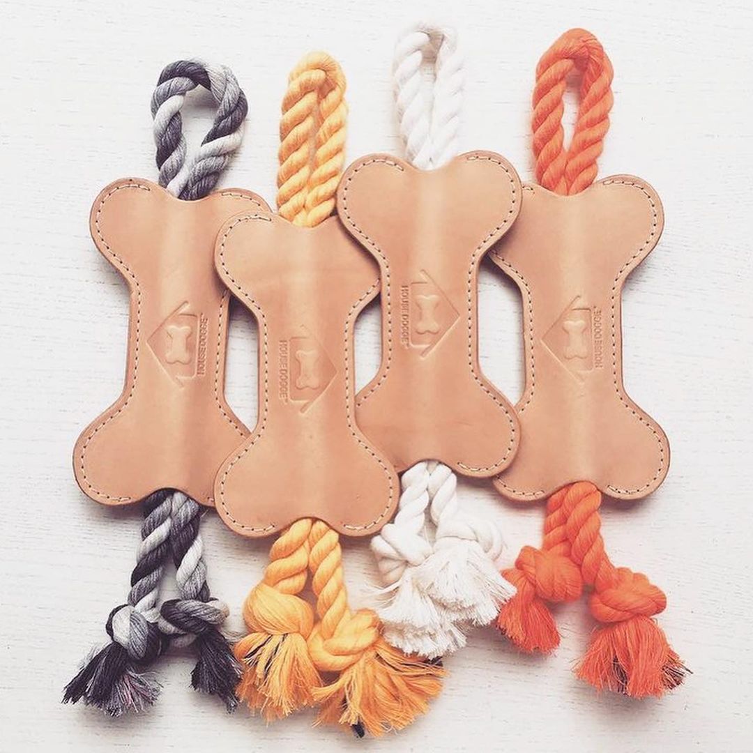 Sustainable Tanned Leather Tug Toy in Orange Crush