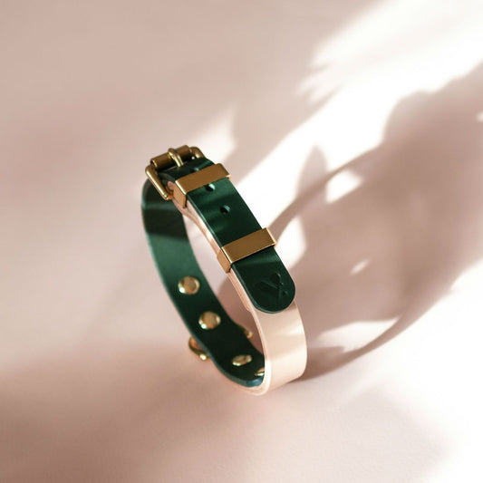 Two-Tone Leather Collar in Nude and Jade - This Dog's Life