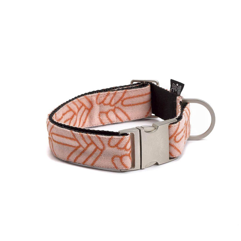 Adjustable Wool Blend Dog Collar in Coral Pink Pattern - This Dog's Life