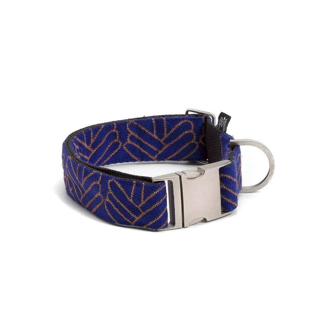 Adjustable Wool Blend Dog Collar in Royal Blue Pattern - This Dog's Life