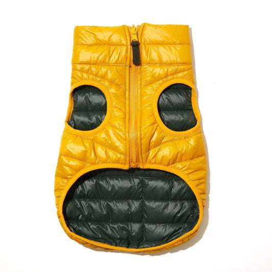 Reversible Water-Resistant Puffer Jacket Vest in Golden Yellow and Hunter Green