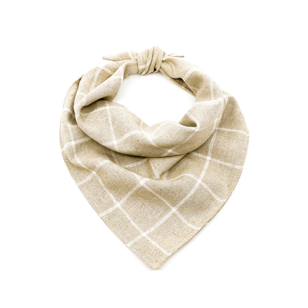 Linen dog bandana in beige plaid