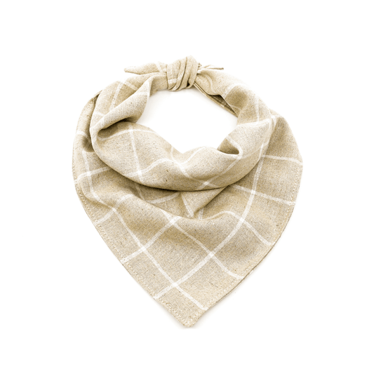 Linen dog bandana in beige plaid