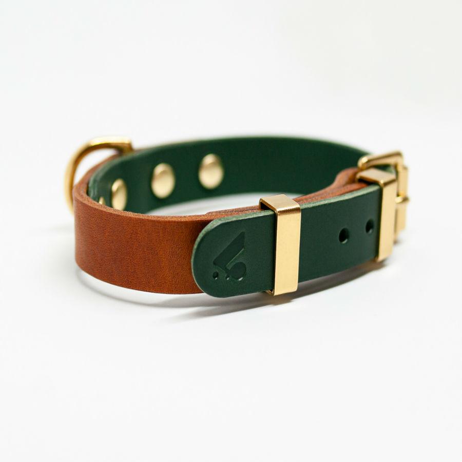 Two-Tone Leather Collar in Tan and Jade - This Dog's Life