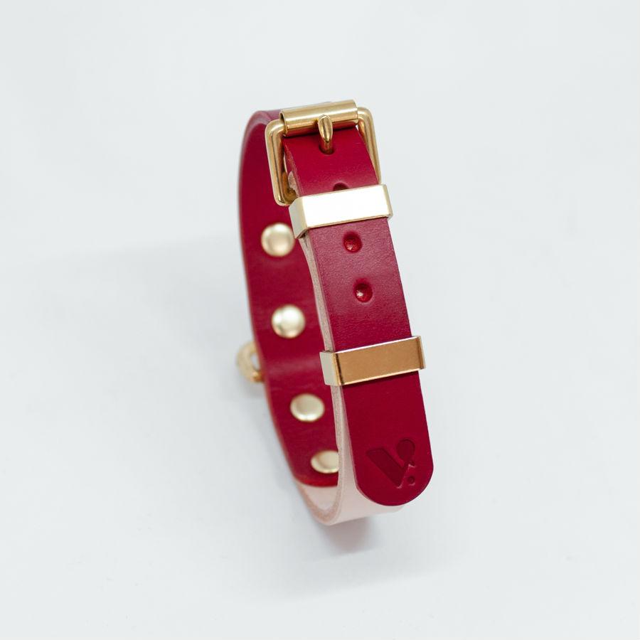 Two-Tone Leather Collar in Red and Nude - This Dog's Life
