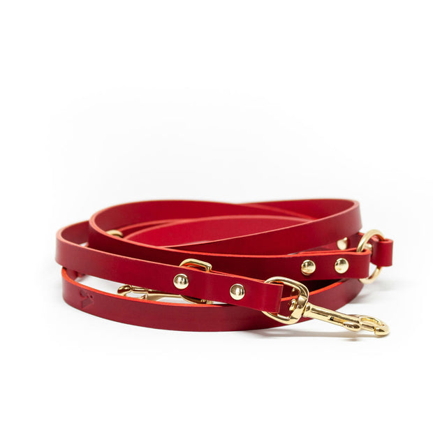 The Essential 5-in-1 Leather Leash in Ruby Red - This Dog's Life