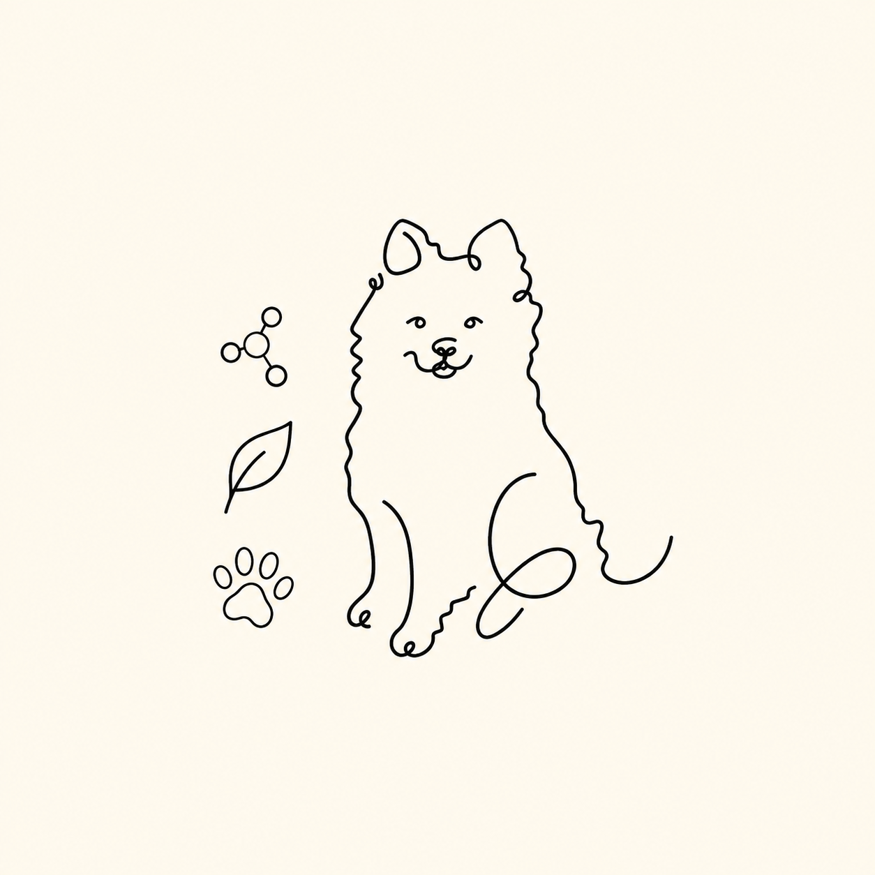 Abstract teal dog surrounded by science and nutrition symbols